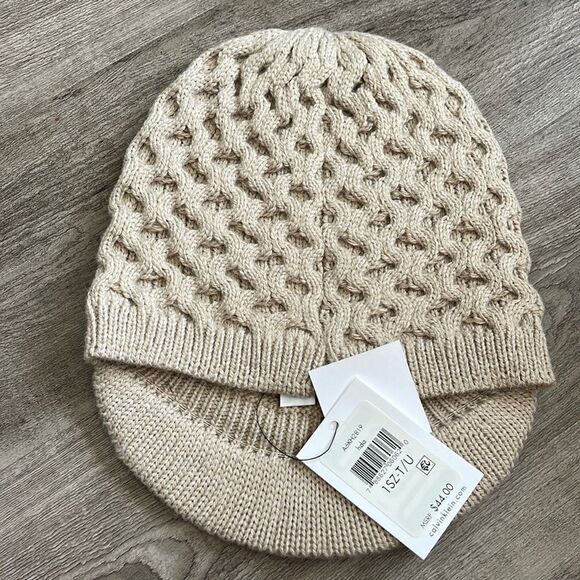 Calvin Klein Womens Knit Fitted Beanie Hat. Heathered Almond - Picture 2 of 3